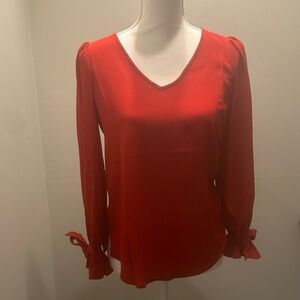 Kate & Mallory Red V-Neck Tie-Cuff Blouse